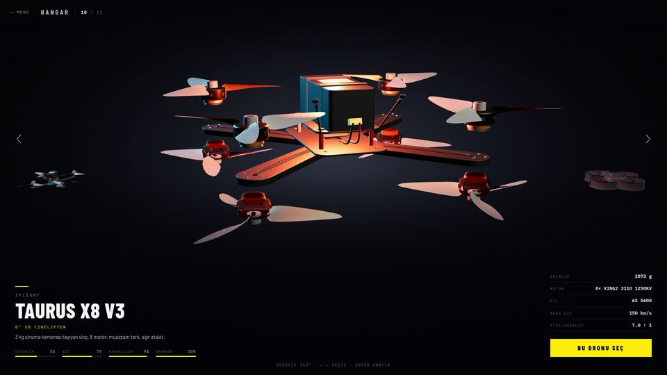 Hangar ekranı: iFlight Taurus X8 V3 sekiz motorlu cinelifter